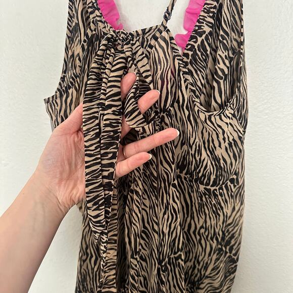 Vintage Y2K Betsey Johnson Chiffon Zebra Print Pink Ruffle Bow Chemise Babydoll - Picture 8 of 8